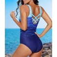 thumbnail image 5 of Women's Athletic Training Gradient Criss Cross Back One Piece Swimsuit Swimwear Bathing Suit, 5 of 7