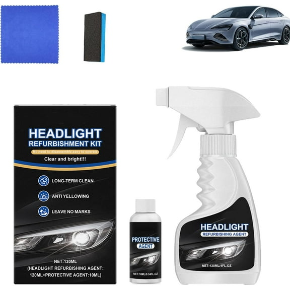 Q4 Headlight Restoration, 2026 New Automotive Headlamp Restoration Fluid Kit, Professional Lens Cleaner & Polish, Enhanced Hydrophobic Coating Restores Yellowed