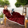 thumbnail image 6 of PAVILIA Sherpa Fleece Blanket with Sleeves Women Men Adult, Wearable Blanket Warm Soft Plush Thick, Snuggle Pocket Sleeved TV Throw Wrap, Cozy Ideas Mom Wife, Dark Red, 6 of 9