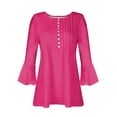 thumbnail image 3 of Womens Collared V Neck 3/4 Sleeve Shirts Solid Color Casual Tops Loose Blouses (S-3XL), 3 of 4