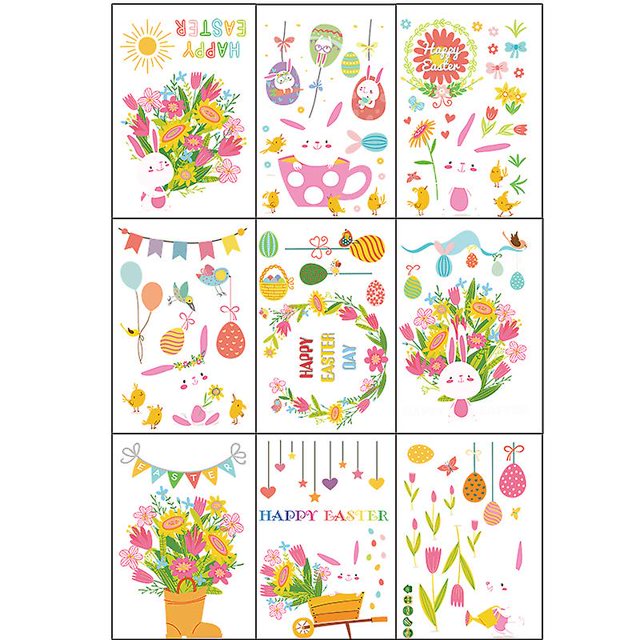 Etiqueta engomada del conejito del huevo de Pascua, etiqueta engomada de la pared de la fiesta familiar decoración electrostática de la ventana de cristal del centro comercial LingWen 8390613723109