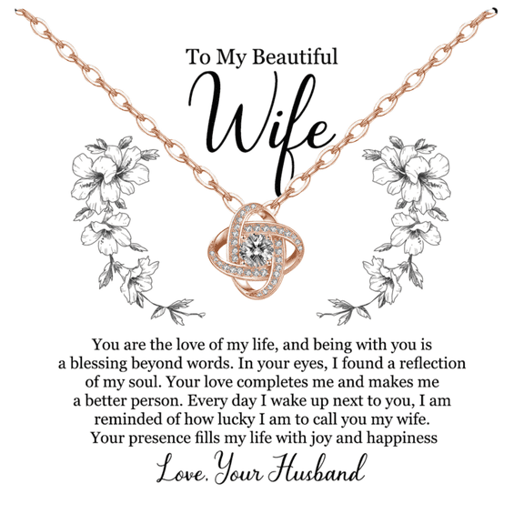 BluxeTo My Wife Necklace from Husband with Message Card Romantic Gifts for Wife S925 Sterling Silver Necklace for Women, Wife Jewelry Rose Gold, Wife Birthday Anniversary Valentines Mothers Day Gifts
