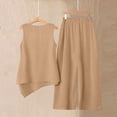 thumbnail image 6 of Zynoxe Womens Two Piece Linen Sets Elegant Button Tank Top Wide Leg Pants Plus Size Outfits Summer Business Casual Outfits with PocketsKhaki2XL, 6 of 7