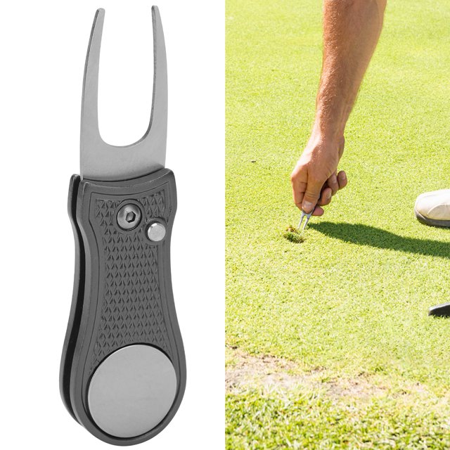 Outil de Réparation pour Terrain de Golf, Matériau en Acier Inoxydable, Conception Pliable, Fourche de Terrain de Golf, Finition Soignée, Petite Taille, pour Outil de Réparation pour Pelouse Rouge, Vert, Gris, Noir