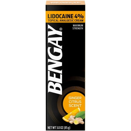 Bengay Pain Relieving Lidocaine Cream Topical Analgesic, Ginger Citrus Scent 3 oz (Pack of 6)