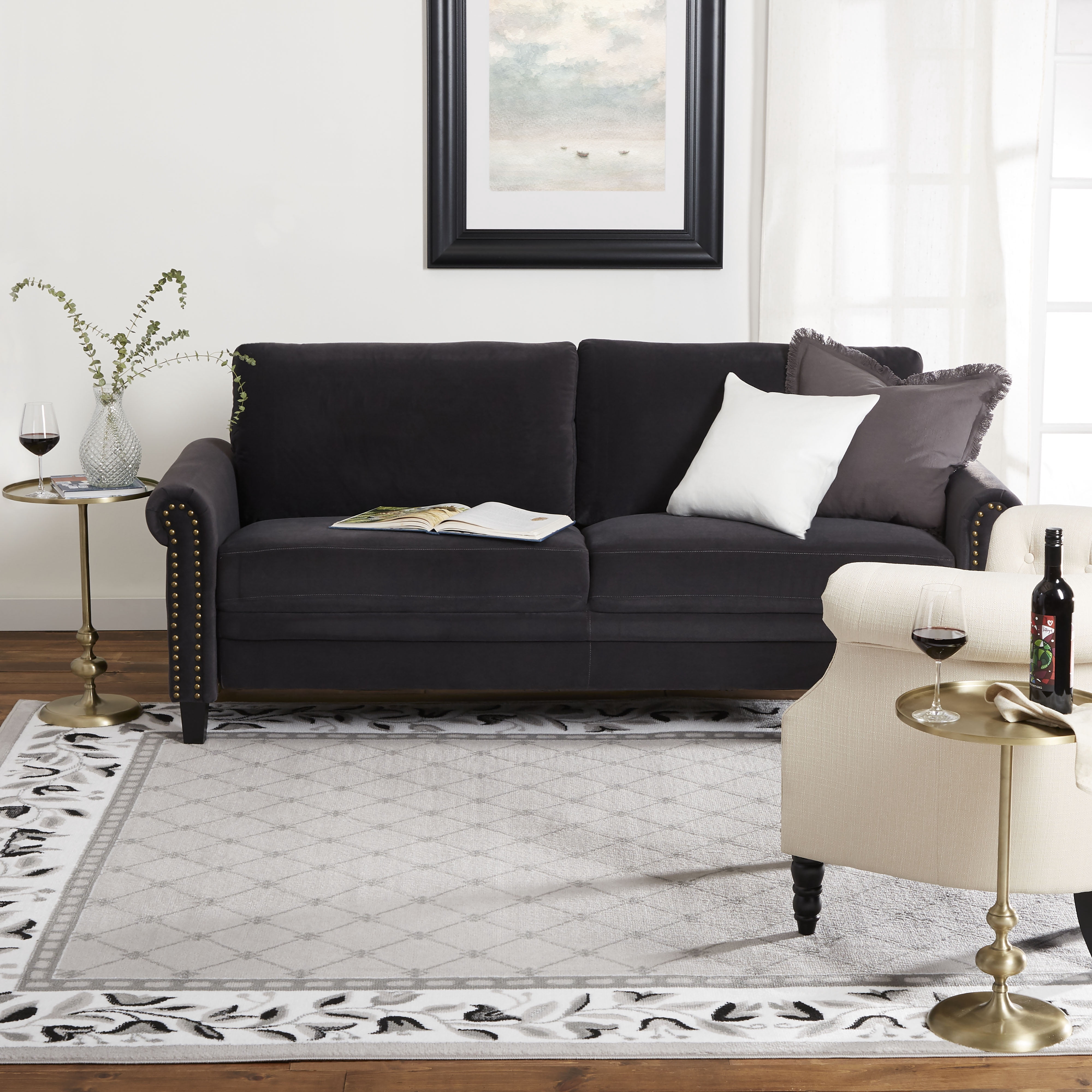 Home Dynamix Premium Aydin Traditional Diamond Floral Area Rug, Grey/Ivory, 21"x35"