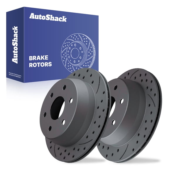 AutoShack Rear Brake Rotors for Chevrolet, Silverado 1500 2001-2006, 4WD RWD AWD V6 4.3L V8 4.8L 5.3L 6.0L - Coated Drilled & Slotted - Black Matte Finish - BlackShield - 12.99" (330 mm), 6-Lug