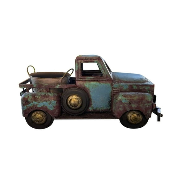 Olilia Vintage Green Truck Planter, Rustic Style Truck Sculpture, Succulent Flower Pot Decorative Resin Statue, Suitable for Home Garden Outdoor Decoration (Iron Bucket Not Included).