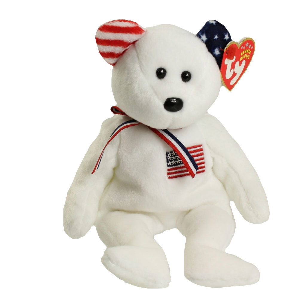 TY Beanie Baby - AMERICA the Bear (White Version - Internet Exclusive) *EARS REVERSED* (8.5 inch