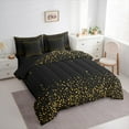 thumbnail image 3 of jejeloiu Glitter Print Bedding Comforter Set 7pcs,Minimalist Desgin Queen Bedding Sets,Gold BlackQueen Sheet Sets For Girls,Breathable Bedroom Decor Reversible, 3 of 8