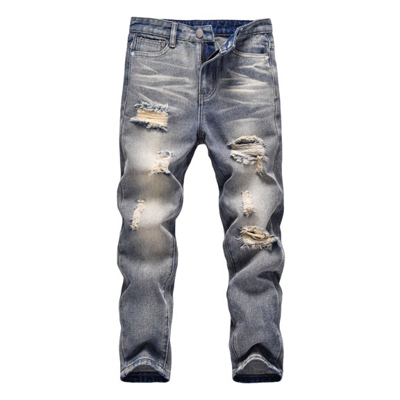 MKHSQHDG Ripped Knee Denim Boy's Fit Ripped Distressed Fashion Kids Denim Jeans Pants 10-14 Years