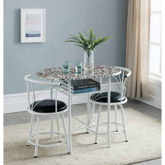 Kings Brand Furniture Pub Dining Set, 1 Table with Shelf, 2 Round Chairs, White/Cobblestone