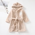 thumbnail image 5 of Boys Girls Kids Robe Hooded Bathrobe Boys Girls Soft Plush Flannel Pajamas with Belt Unisex Solid Color 2T 3T 4T 5T 6T 7T Toddler Winter Clothes for Kids,Khaki,Size 5-6T, 5 of 7