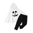 thumbnail image 4 of Trendfront Girls Halloween Costume Ghost Face Hooded Poncho Jagged Hem Wide Sleeves With Solid Leggings 2 Piece Dress Up Outfit, 4 of 8