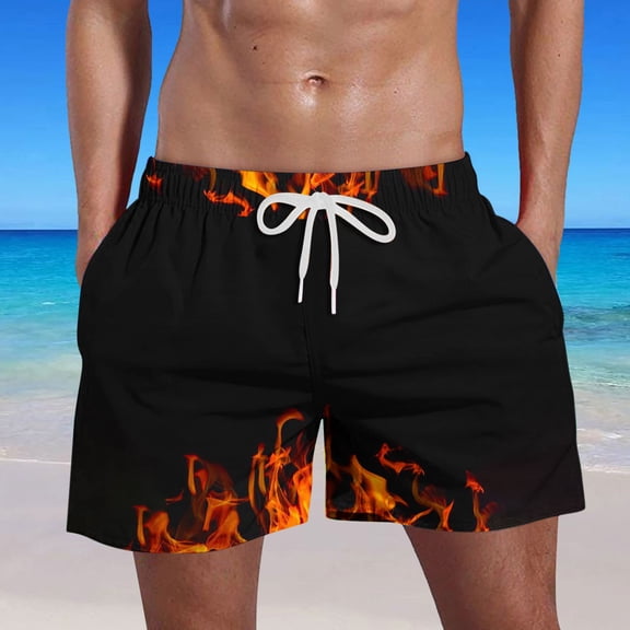 Ceisia Mens Flame Graphic Swim Trunks Drawstring Elastic Waist Pockets Quick Dry Five Pocket Length Beach Bottoms Orange XXXXL Gifts for Father