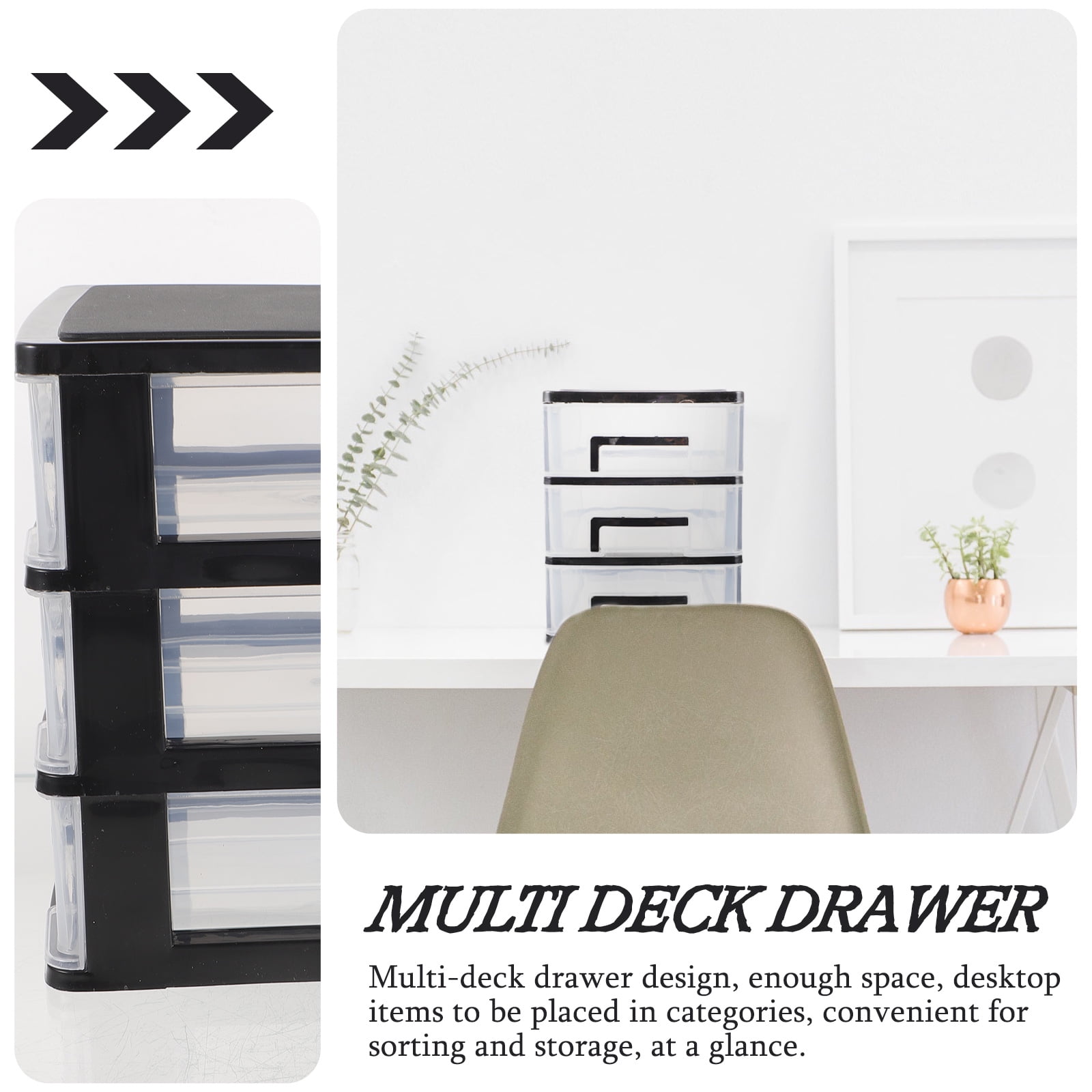 Huaq Three-layer Plastic Drawer Type Closet Portable Storage Cabinet Multifunction Storage Rack Organizer Furniture (Black and Transparent)