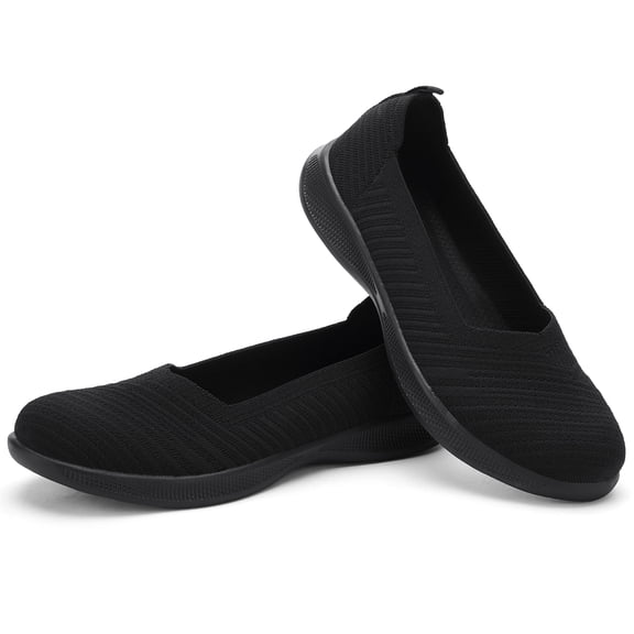 LANCROP Women's Round toe Knit Ballet Flats Soft Loafers Flats Slip-on Low Heel Walking Shoes