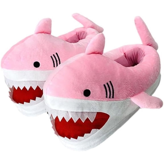 Funny Shark Plush Slippers Home Decorations, Pink Novelty Animal House Shoes, Slip-On Winter Warm Indoor Bedroom Slippers for Men & Women