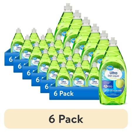 (6 pack) Great Value Ultra Antibacterial Dish Liquid, Crisp Apple, 28 fl oz