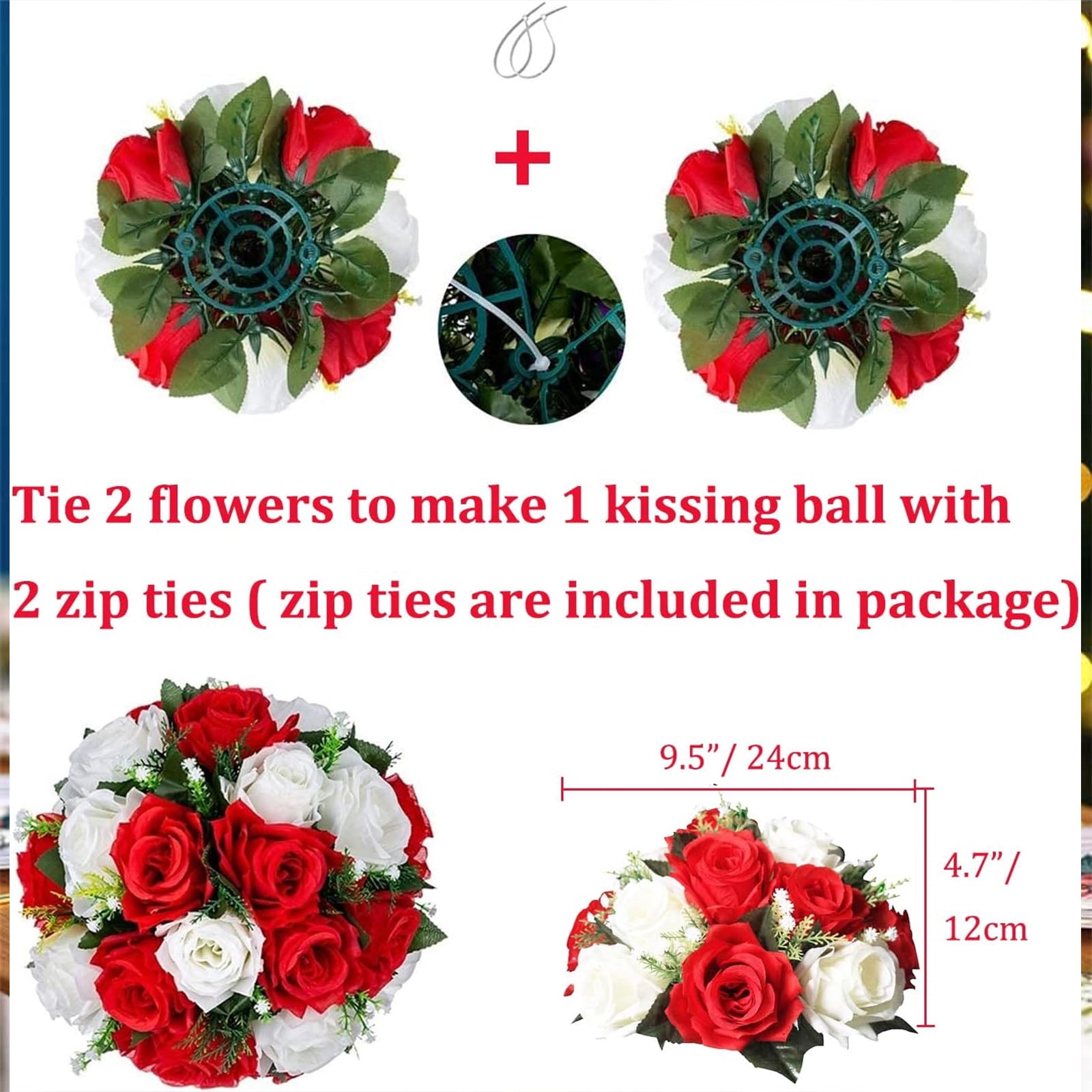 Blosmon Flower Kissing Balls Wedding Centerpieces 10 Pcs Spring Artificial Roses Flowers Vintage Red and White Floral Arrangements