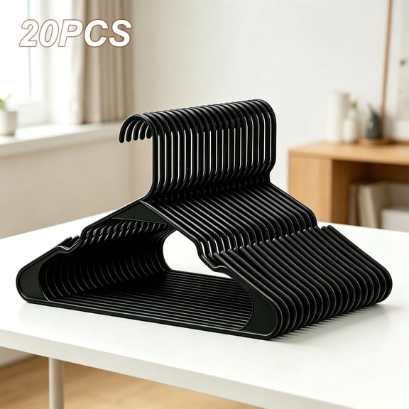 20 Pack Plastic Hangers - Perfect Space Saving Clothes Hanger - Durable and Strong - Perfect Closet Organizers with Shoulder Grooves (Black)