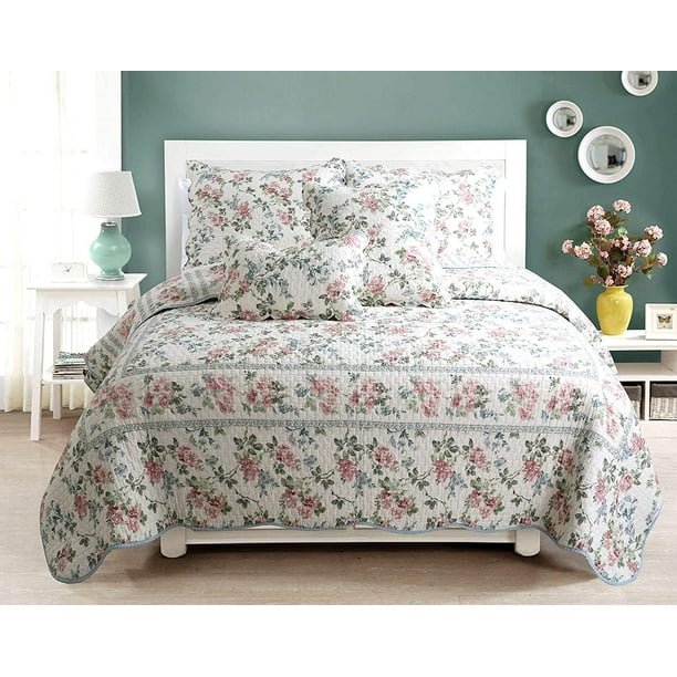 Cozy Line Home Fashions Floral Cotton Reversible Quilt Sets, Full/Queen