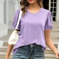 thumbnail image 2 of XuJwPNcy Womens Eyelet Summer Tops Puff Short Sleeve V Neck T-Shirts Casual Dressy Tops Solid Trendy Tunic Blouses, 2 of 7