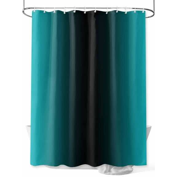 Shower Curtain Ombre Black Teal Bathroom Curtains with Hooks, Waterproof Fabric Gradient Color Turquoise Bath Shower Curtains Set for Bathroom Bathtubs Decor 36x72 Inch
