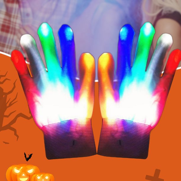 Guantes luminosos de colores LED Hueso de mano Guante brillante Manopla de esqueleto (Colorido)