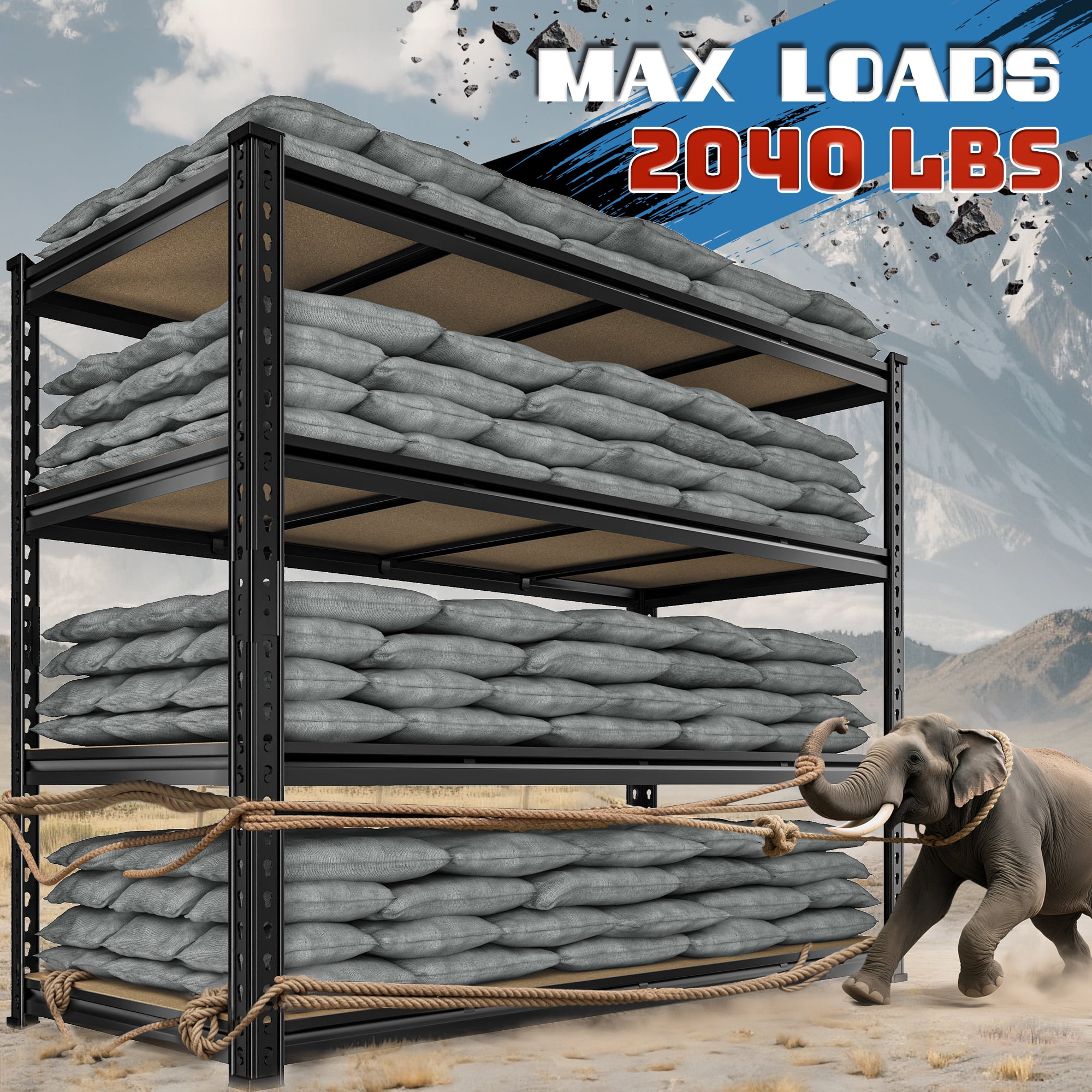 REIBII 55"W x 24" D x 60" H 4-Tier Garage Storage Shelves Rack Heavy Duty Industrial Shelving Units