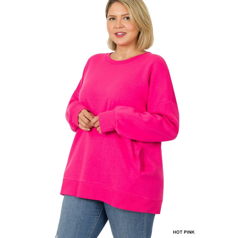 Zenana Women Plus S 3XL Basic Relaxed Long Sleeve Round Neck