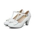 thumbnail image 4 of YOWMNS Women Vintage Bow Lolita Shoes Block White High Heels Mary Janes Closed Toe T-strap Pumps Comfort Rockabilly Shoes (8.5), 4 of 5
