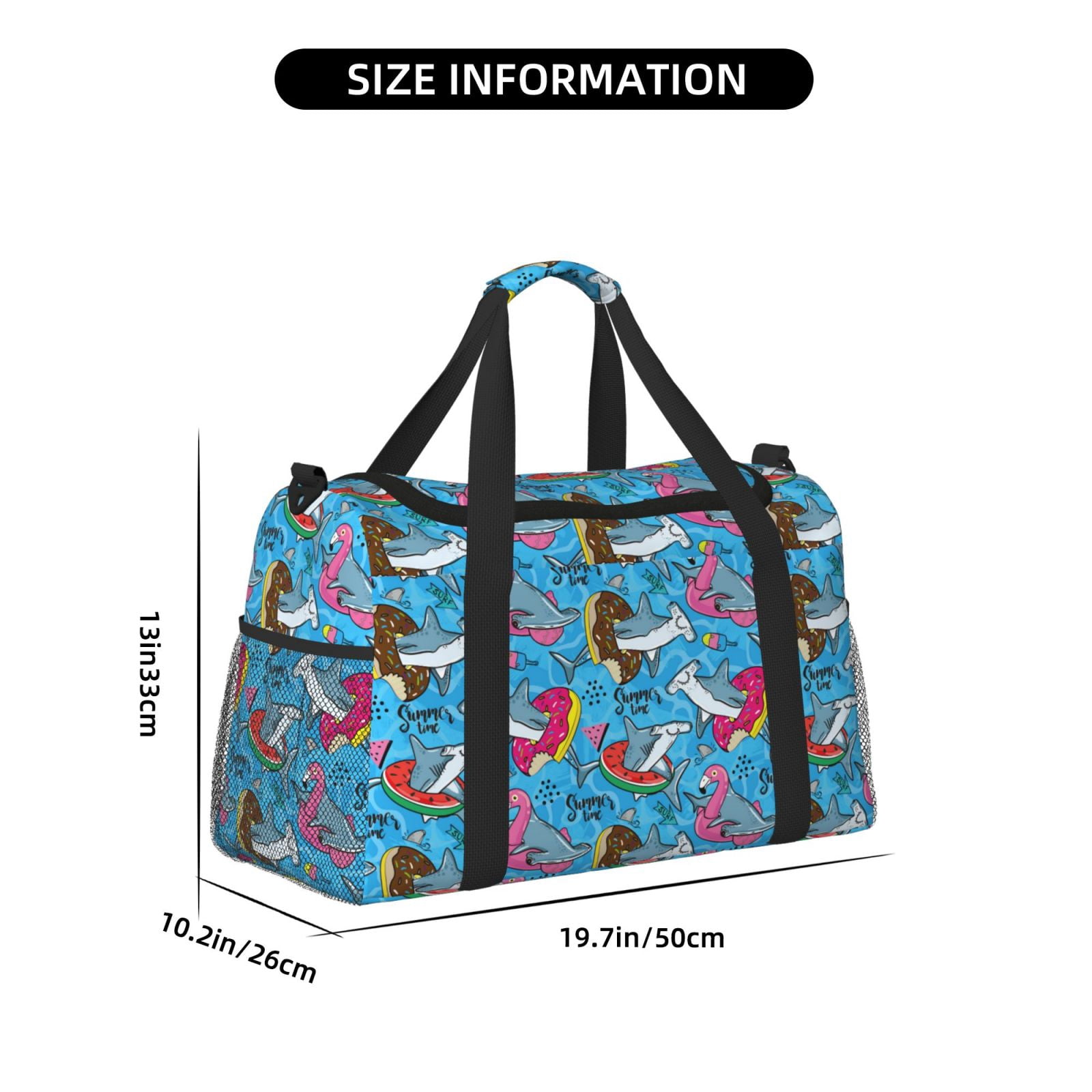 Fuzoiu Sharks Summer Print Travel Duffle Bag,Carry On Tote Bags,Duffel Bag,Sport Gym Bag, Hospital Bag for Labor and Delivery, Overnight Bag,Luggage Bag