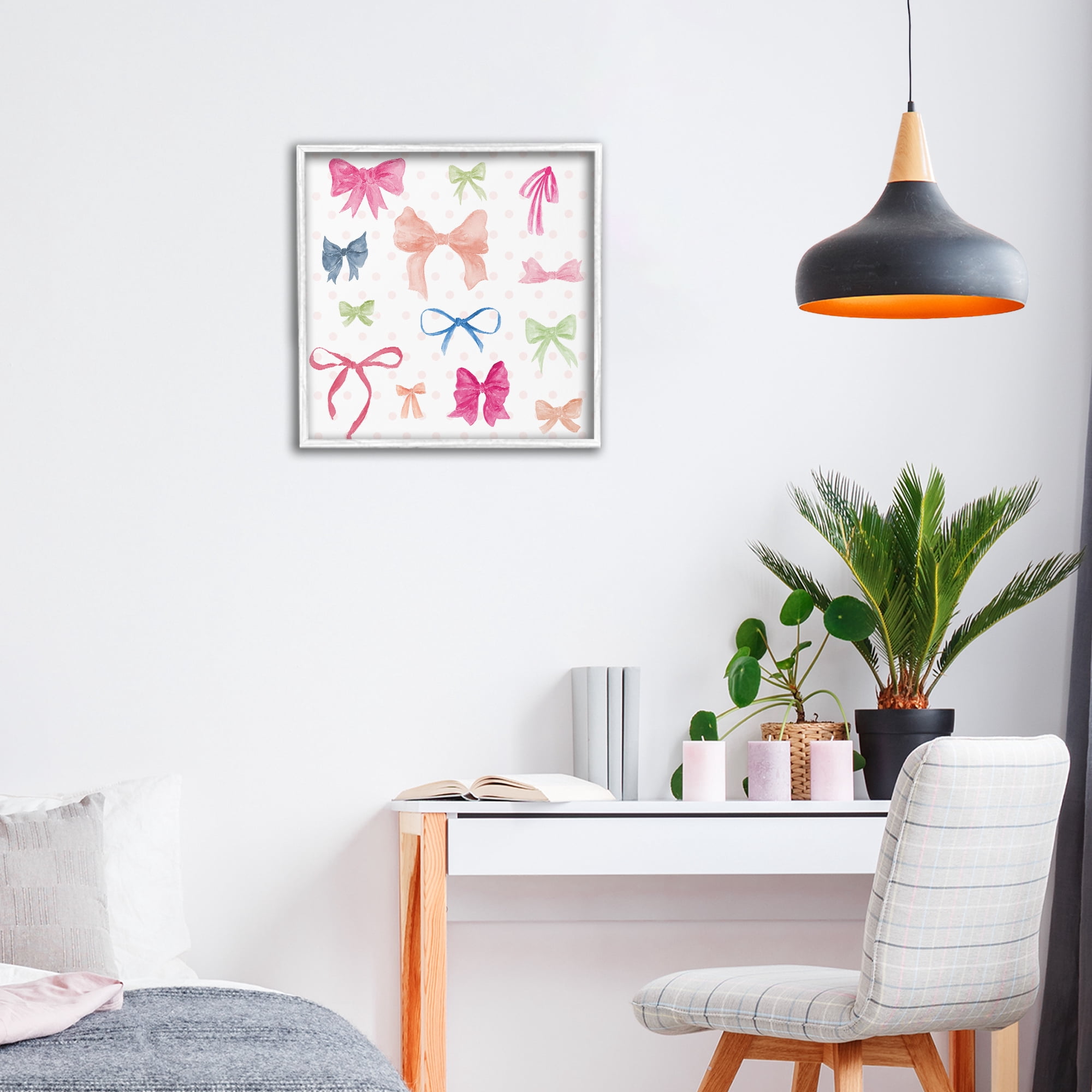 Stupell Industries Colored Bows on Plaid White Framed Giclee Art, design by Lucille Price