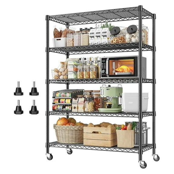73''H Storage Shelves 1660LBS Wire Shelving Unit with Wheels 5 Tier Metal Shelving,Heavy Duty Metal Shelves for ,73''HX35''WX15''D