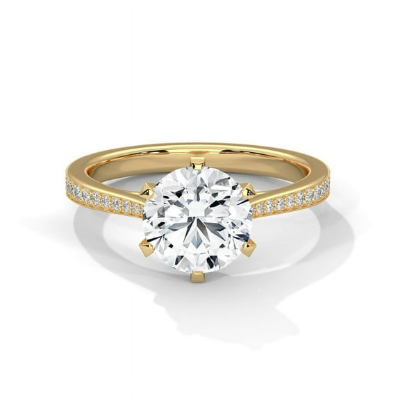 Classic Round Cut Real Moissanite Engagement Ring Band in 14K Gold Plated