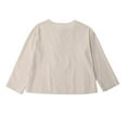 thumbnail image 4 of Coerni Cotton Linen Blouse for Girls Aesthetic Shirts Long Sleeve V Neck Plain Kids Summer Fashion Tops Breathable Loose, 4 of 9