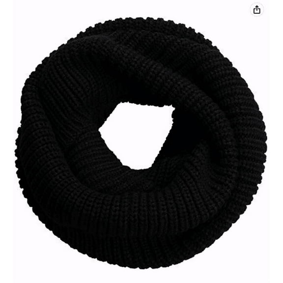 Womens Thick Ribbed Knit Winter Infinity Circle Loop Scarf Black