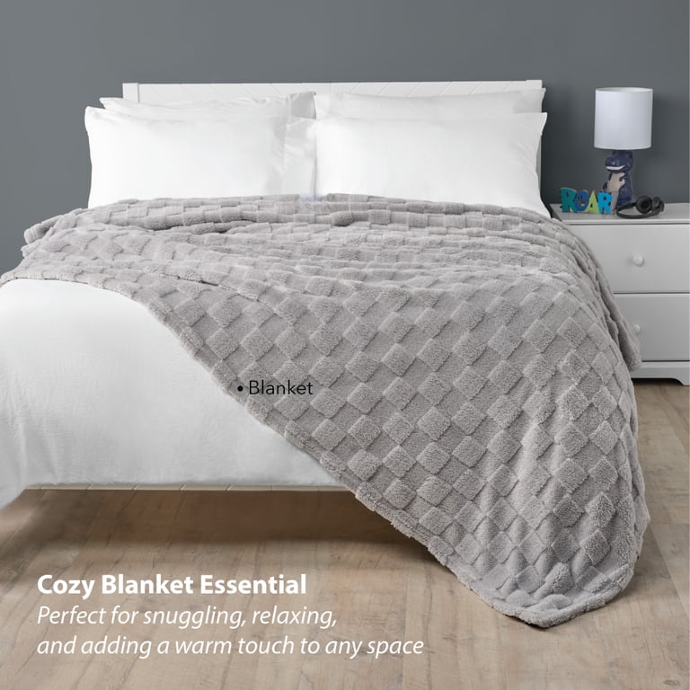 Your Zone Gray Embossed Checkerboard Oversized Blanket, Twin/Full