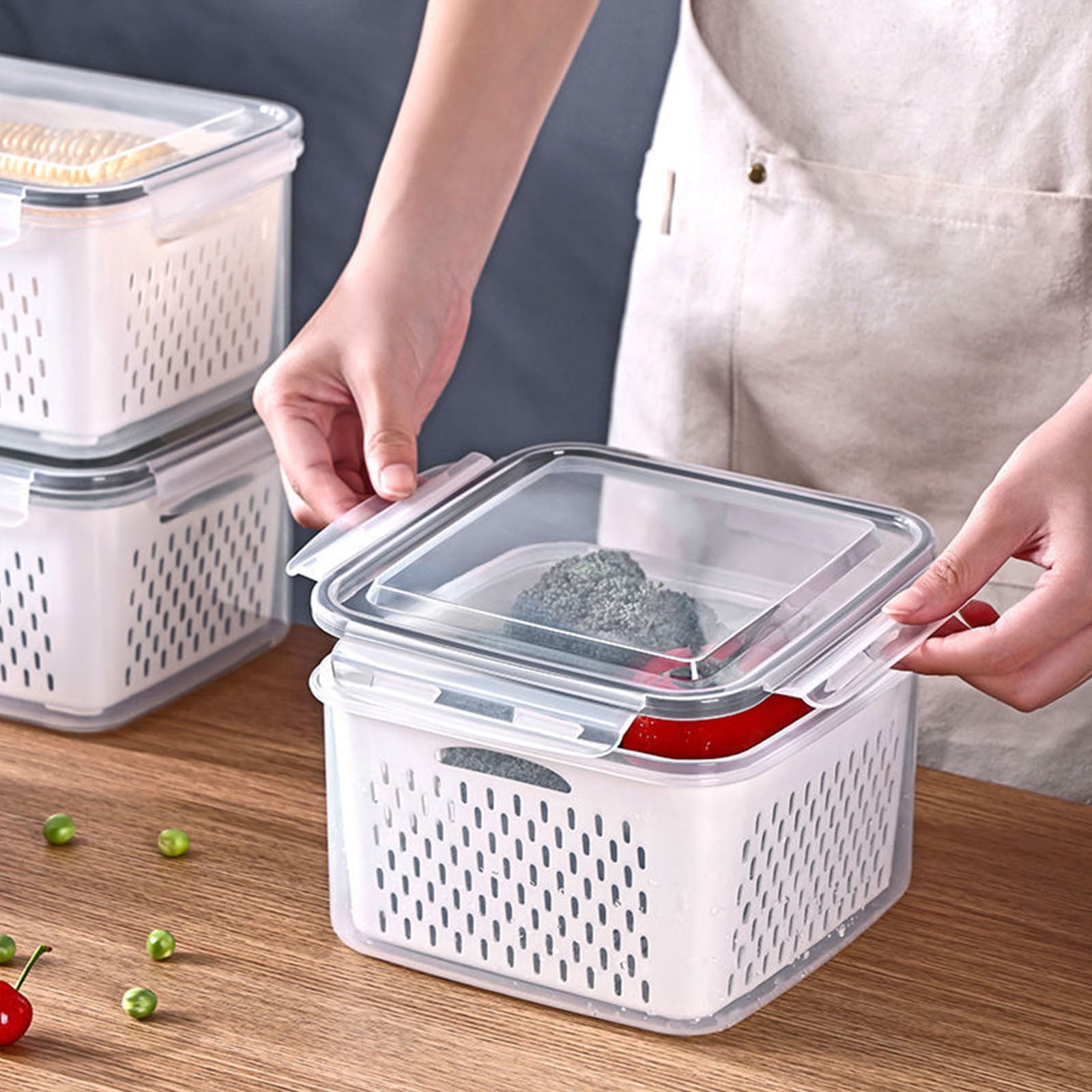 YMARPT Fruit Vegetable Storage Containers for Fridge, Draining Fresh Containers, 3 in 1 Produce Storage Containers, Keep Berry Vegetable Fruit Fresh Longer
