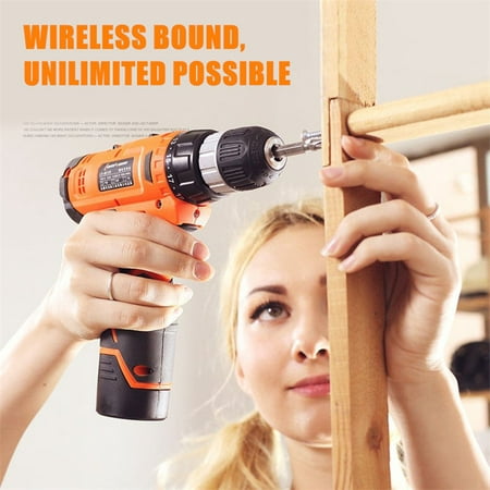 12V LI-Ion Cordless Electric Drill Hammer Driver Variable Speed Power Tools Wrench 0-650R/MIN LED Home Decor Rechargeable Battery Screwdriver w/ Bits