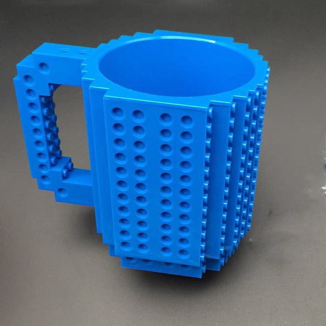 Taza de café de ladrillo para construir, taza de bloques de construcción creativos con 1 paquete de bloques aleatorios, regalos novedosos para niños, hombres, mujeres, cumpleaños, Navidad, azul