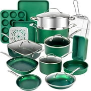 Granitestone 20 Piece Non-Stick Cookware Set, Granite Coated, PFOA Free, Oven Safe, Dishwasher Safe, Green