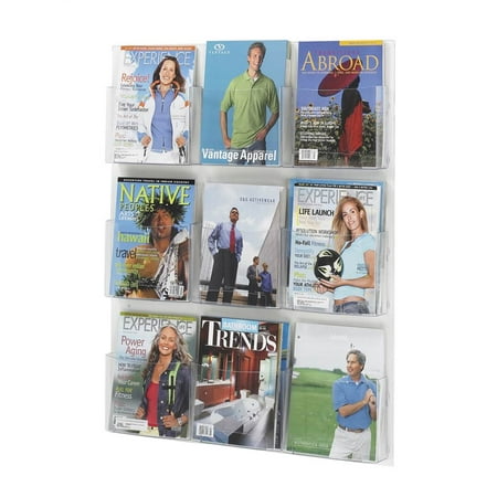 Overlapping Magazine Display - Clear2c 9 Magazine Display Rack in Clear Finish