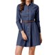 thumbnail image 1 of Vestido Acampanado De Camisa Allegra K Sobre La Rodilla De Manga Larga Con Cinturón Algodón Para Mujeres Azul oscuro L, 1 of 6