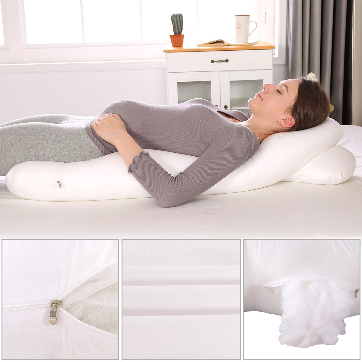 Topchances Pregnancy Pillow Maternity Belly Contoured Body with Cotton Cover White