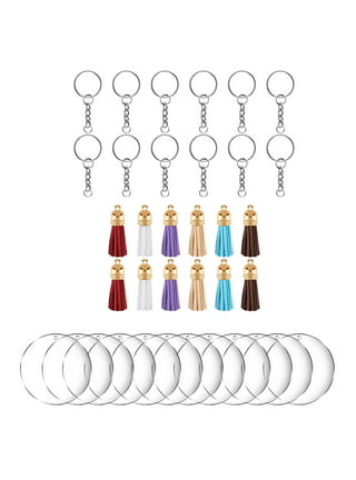 Lganze 120 Pcs Acrylic Keychain Blank with Key Rings: Tassels Key Chain for Craft Bulk Keychain Rings Acrylic Keychain Blanks Rings Key Chain Kit Silver