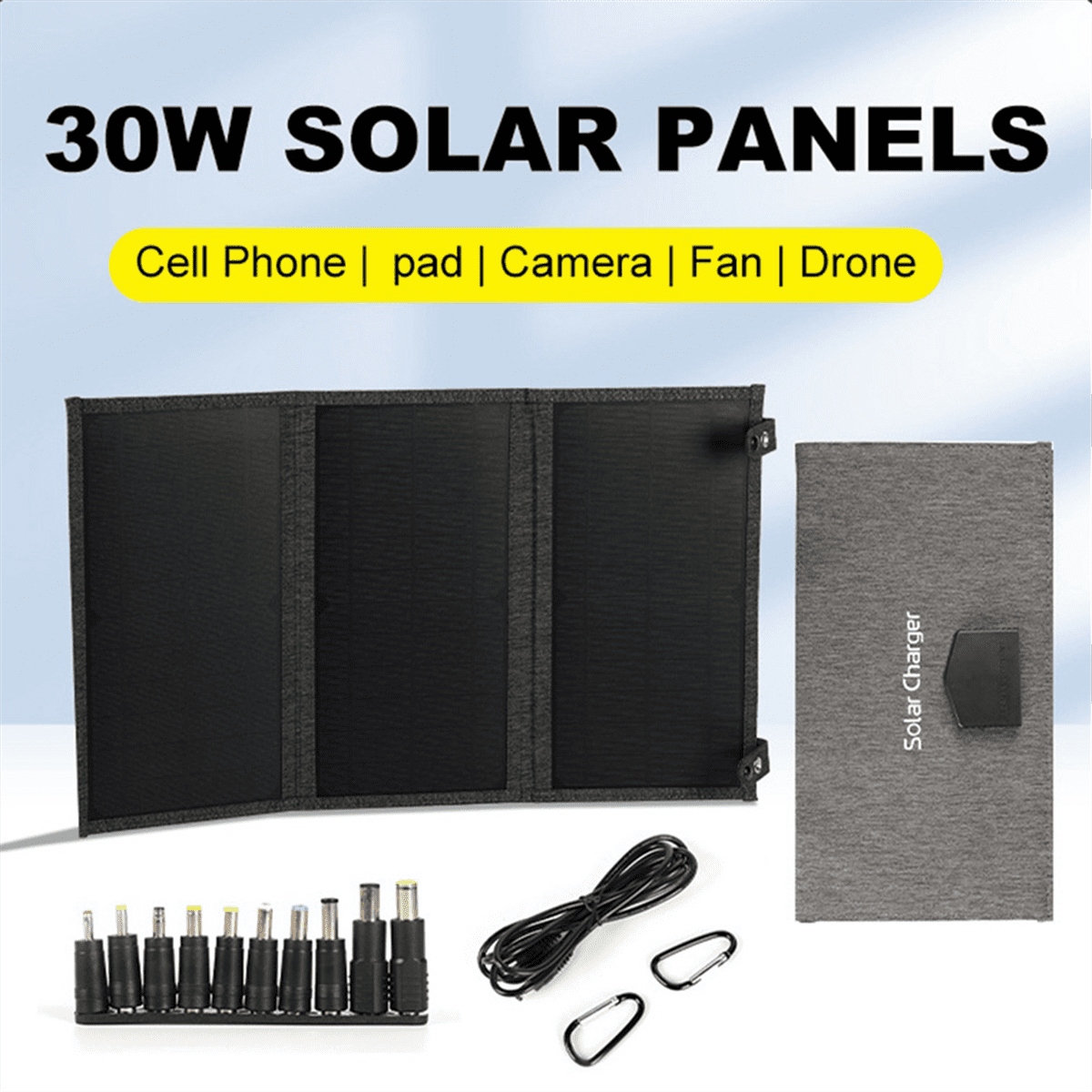 30W 18V Folding Solar Panel Type-C Usb Photovoltaic Charger Outdoor Mobile Phone Fast Charging Mobile Power Bank-Gray