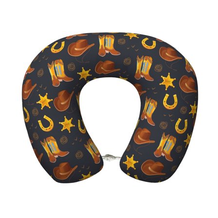 KLL Wild West Golden Horseshoe Pattern Memory Foam Cervical Neck Pillow Versatile U-Shaped Pillows for Home/Office/Camping/Travelling/Soft Washable Cover