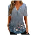 thumbnail image 2 of Wycnly Blouses for Women Summer Tunic Tops Plus Size Tops for Women Vintage Floral Print Button up Hem Shirts Summer V Neck Short Sleeve Lightweight Ladies Blouses, 2 of 5